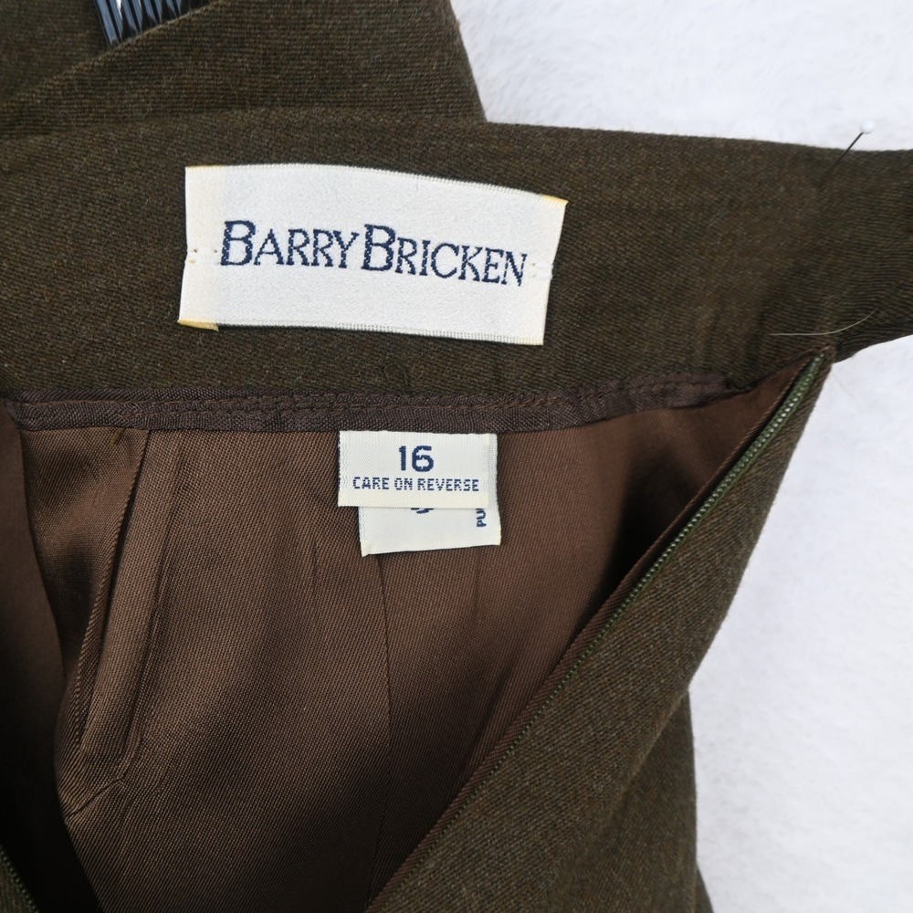 Barry Bricken Pencil Skirt Women 16 Brown Wool Midi Back Vent Lined Professional - Picture 5 of 6